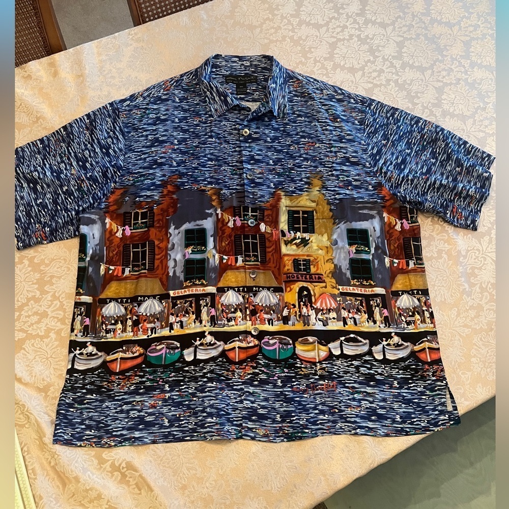 Guy Buffet 100% Silk Hawaiian Camp Shirt Italian Riviera Waterfront Men's XXL